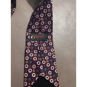 Rooster Vintage Silk Necktie Burgundy Teal Geometric Medallion Made in USA Tie